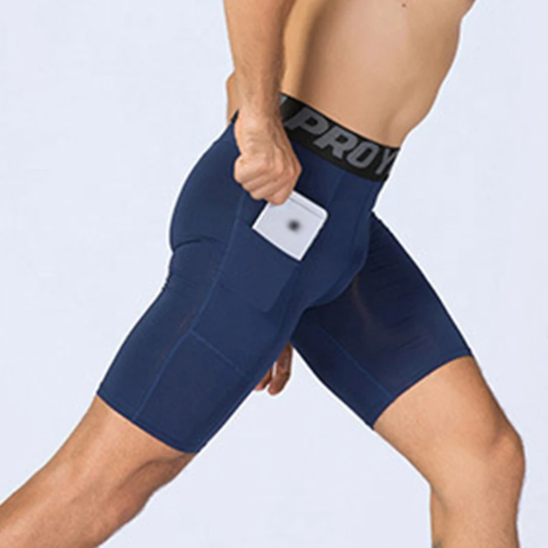 Quick Dry Compression Running Tights Men with Pocket Gym Fitness Shorts Sportswear Short Leggings Elastic Underwear Customized compression pants sports shorts sports leggings