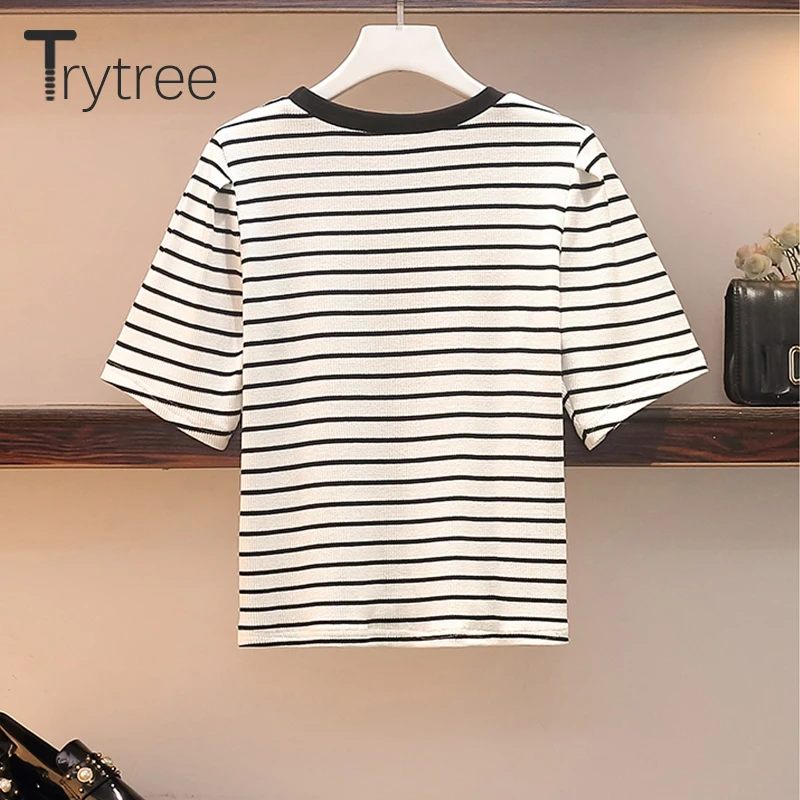 Летний женский комплект из двух предметов Trytree 2020 повседневный полосатый топ с