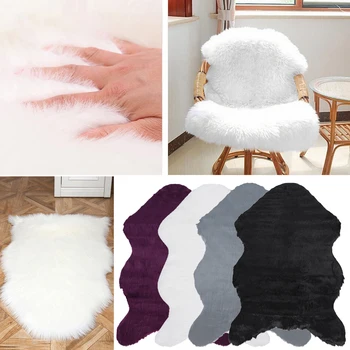 

Hot Fur Artificial Sheepskin Hairy Carpet Living Room Bedroom Rugs Skin Fur Plain Fluffy Area Rugs Washable Bedroom Faux Mat