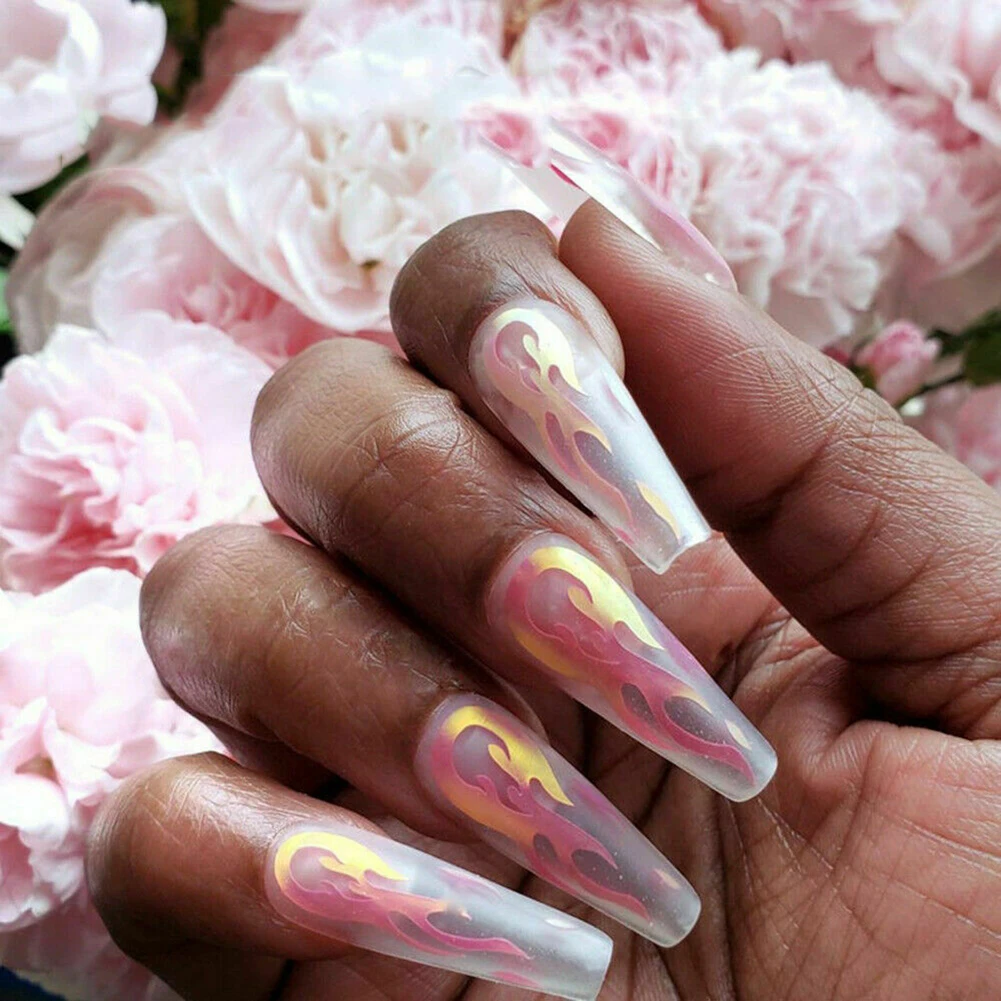 16 Sheets Holographic Fire Flame Hollow Nail Art Stickers Foil Manicure Tool stickers for nails nail sticker sliders for nails
