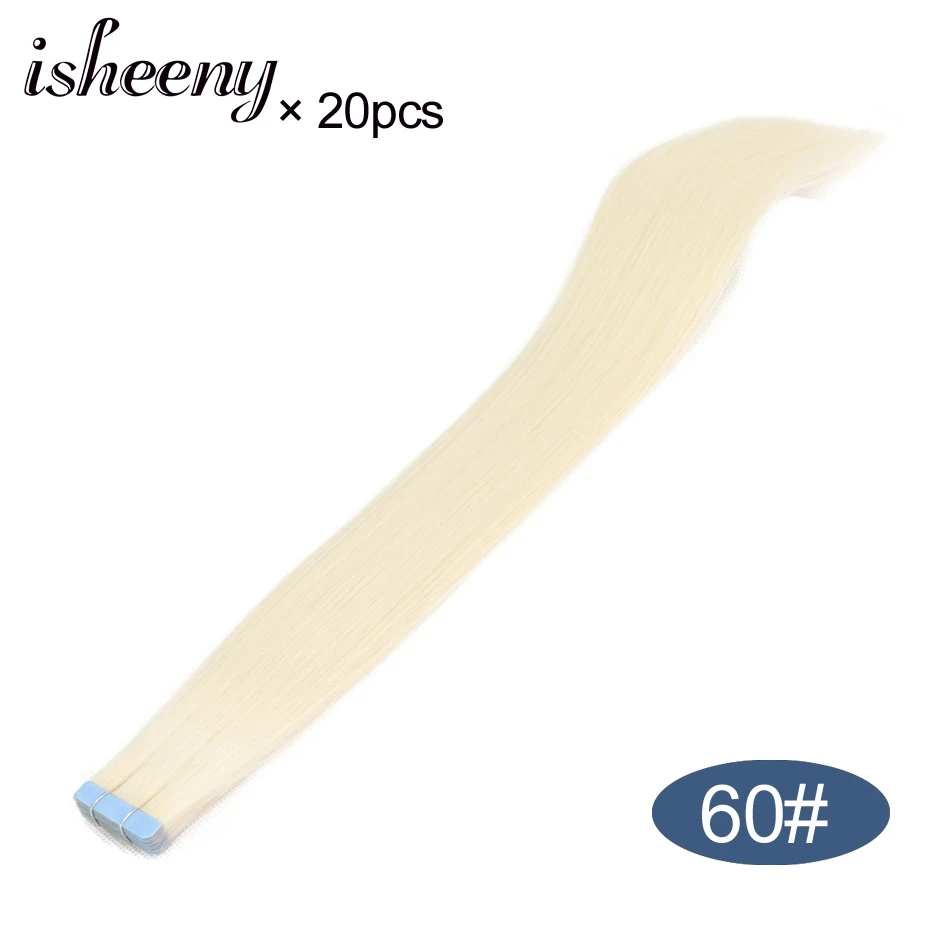 #60 Isheeny ленты в волос человеческих волос 613# Цвет 14-22 дюйм(ов) прямые Реми Европейской светлые волосы ленты в - Цвет: #60