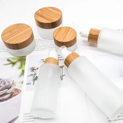 50 шт., 30 мл, 50 мл, Серия bamboo, матовая стеклянная Косметическая банка для крема, бутылка-капельница для лосьона, стеклянная бутылка с бамбуковой крышкой