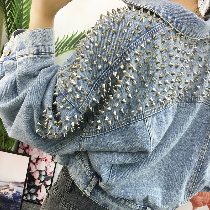 

2019 summer spring short New Rivet Denim jacket Coat Women Pockets Jeans Jacket hip hop Basic Coat Jaqueta Casaco Feminino NZY60