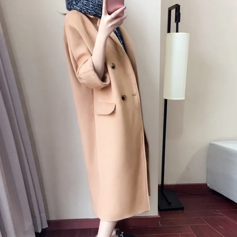 

2019 Autumn New Style Customizable Designer Profile Single Breasted Pocket Coat Women's X-long Overcoat Winter 6691