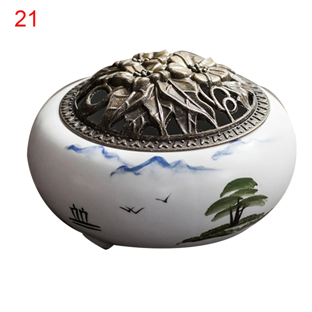 Lovely Vintage Ceramic Censer Smoking Flow Incense Holder Gift Decoration for Home Office Room XH8Z - Цвет: 21