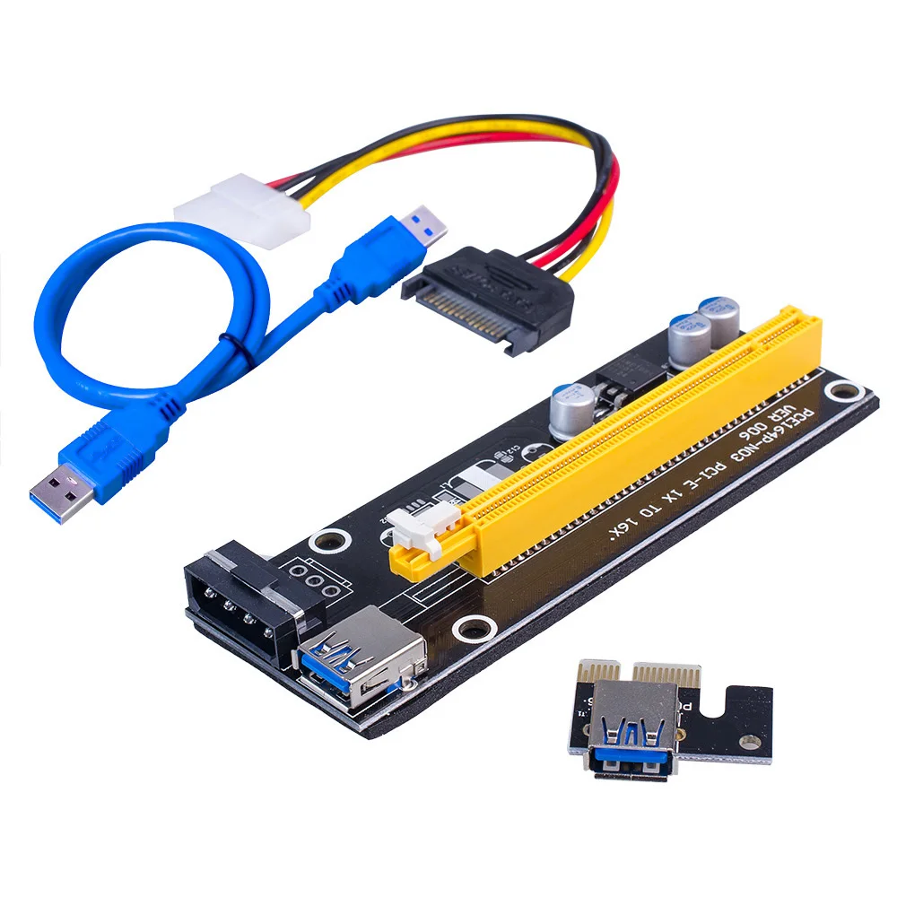 Райзер-расширитель PCI-E 60 см райзер с USB 3 0 SATA на 4Pin IDE Molex Power для майнинга BTC |