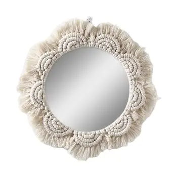 

Wall Hanging Mirror Boho Mirror with Fringe Round Mirror Art Ornament for Apartment Living Room Bedroom Dorm Entryway