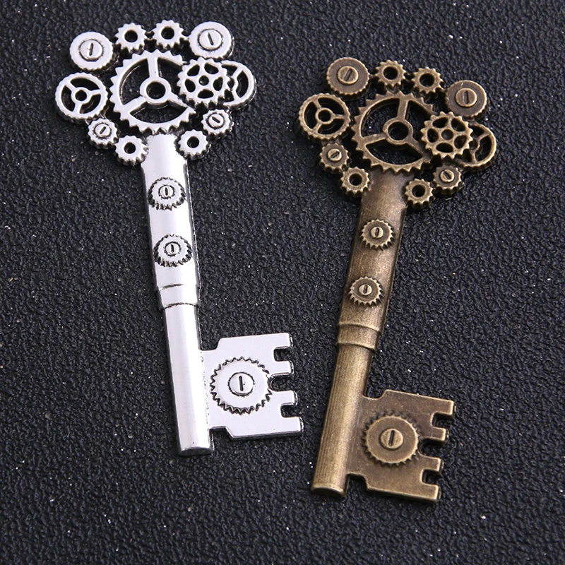 

2pcs/lot 32*72m Size Vintage Charms Hollow steampunk gear key Pendant Two Color Fit Bracelets DIY Metal Jewelry Making