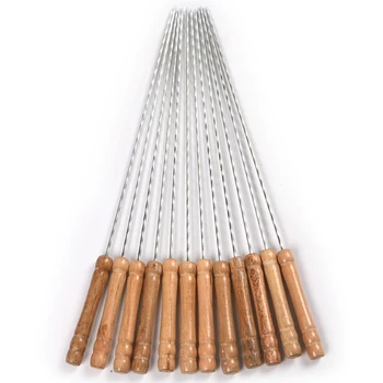 

12PCS/lots bbq Grill Barbeque Skewers Outdoor Barbecue Wood Handle Skewers Pinceis Wood Skewers BBQ Tools barbacoa