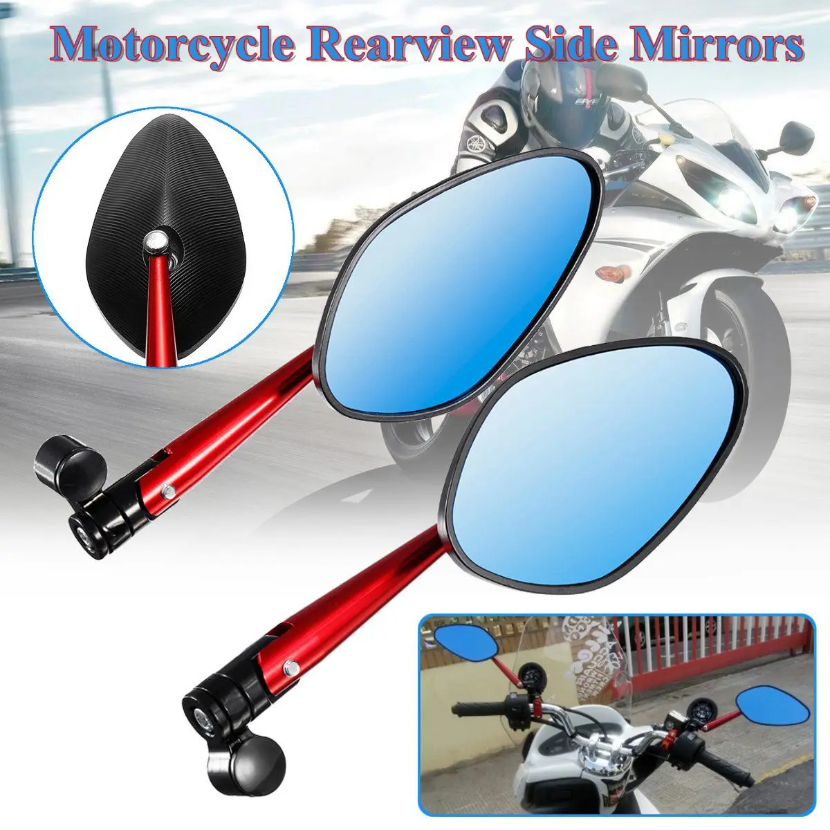 

Pair Universal Aluminum Anti Glare Motorbike Motorcycle Rearview Side Mirrors for KAWASAKI for HONDA for SUZUKI 3 color