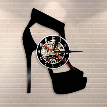 

Classic Black High Heel Design Wall Clock Fashion Wall Art Shoes Store Business Sign Wall Art Vinyl Record Wall Clock Lady Gifts