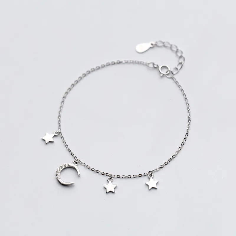 

DAIWUJAN 925 Sterling Silver Moon Zircon Charm Bracelet Korean Style Stars Pendant Chain Link Bracelets For Women Jewelry