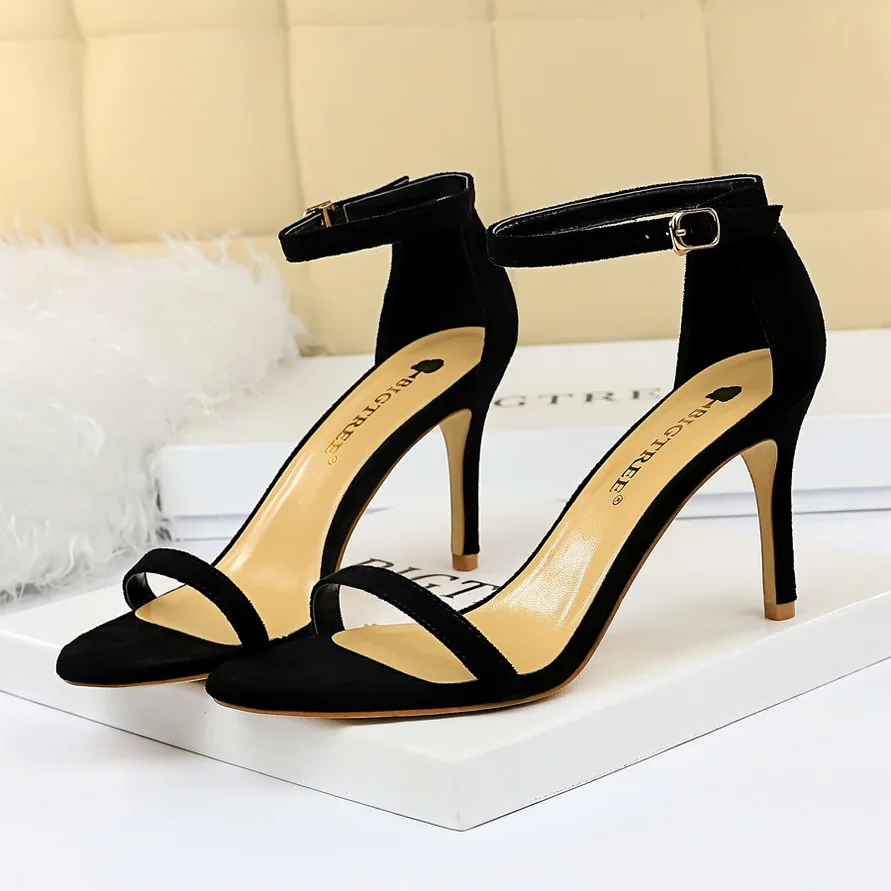 Women High Heels Flock Stripper Sandals