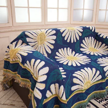 

Idyllic blue and white chrysanthemum multifunctional double-sided knitted cotton thread sofa blanket bed blanket LB62001