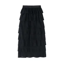 Новая Осенняя юбка, модная, высокая талия, дикая классика, многослойная яркая шелковая многослойная юбка-пачка, однотонная, темпераментная, длинная юбка Y