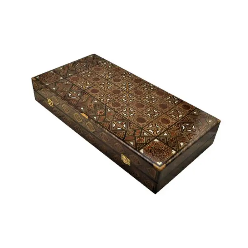 US $484.90 Vintage Game Set Handmade Natural Solid Wooden Backgammon Chess Board checkers Sets Original Pearl on Board Brown Large Size