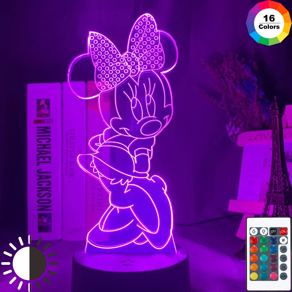 С милым рисунком Минни фигурка мыши светодиодный 3d ночной светильник сенсорный Сенсор красочные детей Спальня ночной Светильник прохладно настольная лампа 3d лампа для Рождественский подарок