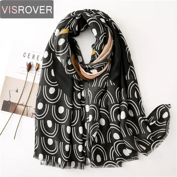 

Visrover Grometric Print Beach Scarf Luxury Brand Viscose Big Scarf Head Check Hijab Scarfs For Women Fashionable Spring Scarf