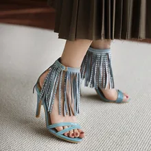 

New Arrivals Fashion Fringe Sandals Women 2021 Buckle Strap Crystal High Heels Sandals Female Casual Women's Spring Shoes