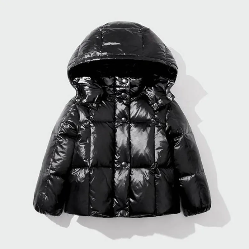 Модные Плотные пуховики для мальчиков и девочек детская верхняя одежда с капюшоном, 90% белые пуховики на утином пуху, пальто детская одежда, верхняя одежда - Цвет: black