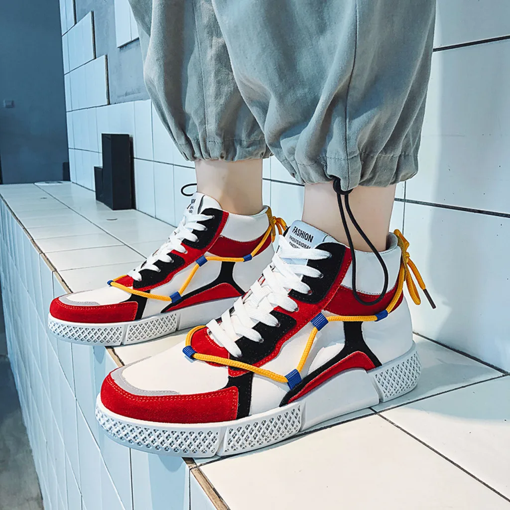 SAGACEFashion Men's Hip Hop Street Dance Shoes White High Top Chunky Sneakers Autumn Summer Casual Unisex Shoes Zapatos Hombre