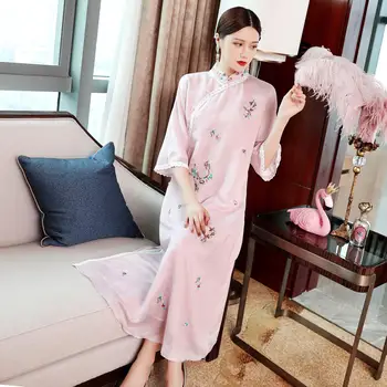 

Chinese Style New 2020 Women's Spring High Fashion Three Quarter Retro Floral Embroided Dress Female Casual Loose Oversize Dress