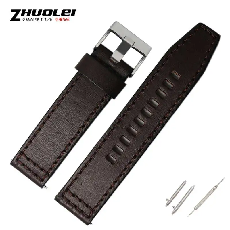 High-Quality Retro Quick Release Genuine Leather Watchband Strap - Black/Dark Brown, 22mm/24mm
