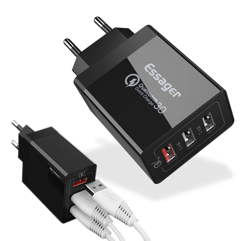 Зарядное устройство Essager Quick Charge 3,0 USB 30 Вт QC3.0 QC Turbo Быстрая зарядка мультирозеточный мобильный телефон зарядное устройство для iPhone samsung Xiaomi