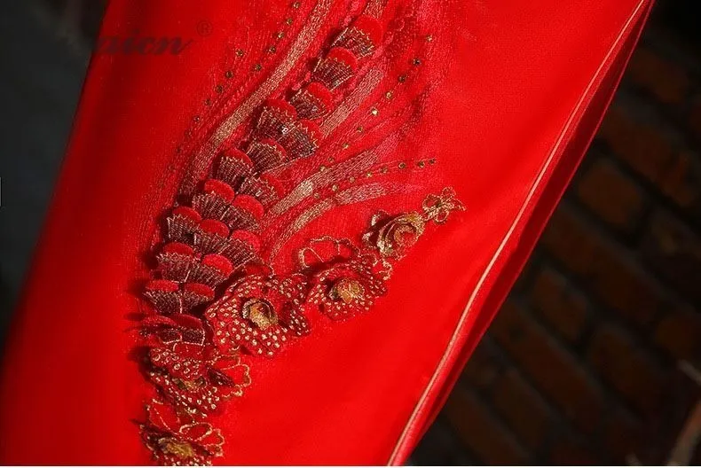 Сезон: весна-лето новый ретро вышивка Cheongsam платья для женщин Chinoise невесты длинные Qi Pao для китайский традиционный свадебный платье Красный