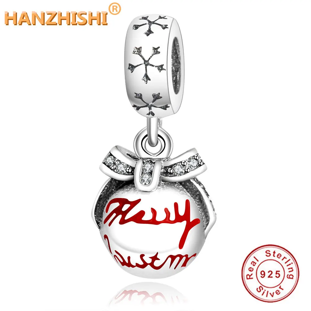 2018 DIY Fit pandora Original Charm Bracelet 925 Sterling Silver Beads Merry Christmas Bauble Charms With Red Enamel &amp Clear CZ |