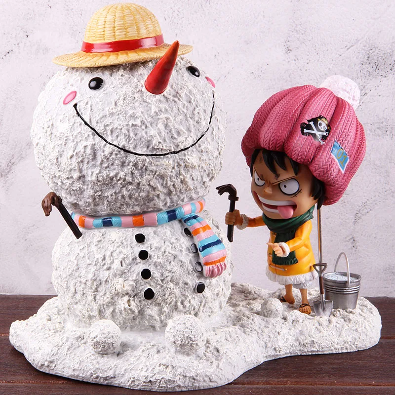 

Anime One Piece Luffy DIY Snowman Figure Monkey D Luffy Snowman Action Figure Christmas Gift PVC Collectible Model Toy