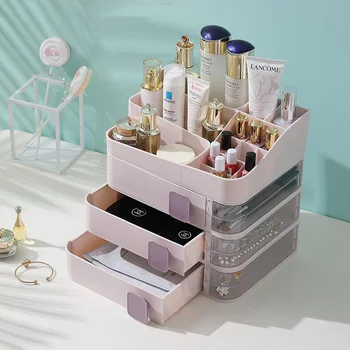 

Drawer Type Makeup Storage Box Skin Care Product Storage Box Makeup Box Multi-Layer Grid Rack Nail Polish Finisher Beauty Box