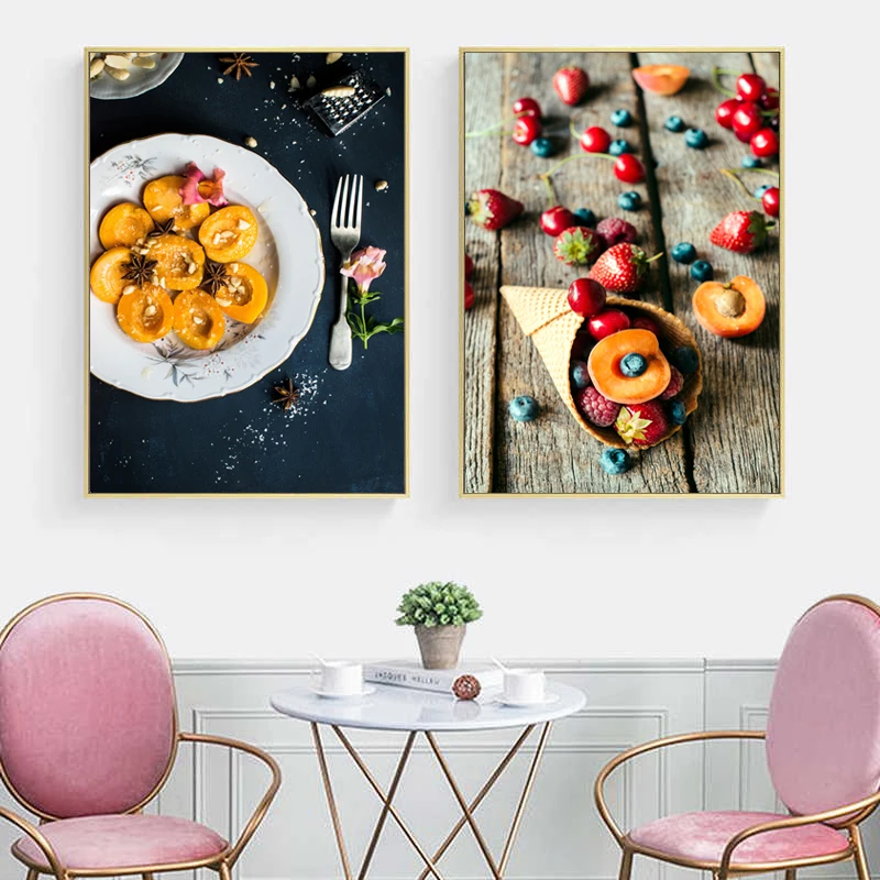 Food Kitchen Poster Wall Art Canvas Print Blueberry Fruit Dessert Painting Decorative Picture Modern Dining Room Decoration