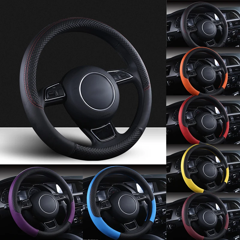 Universal Car Steering Wheel Cover Braid Leather Anti-Slip 8 Color Car-styling Auto Accessories