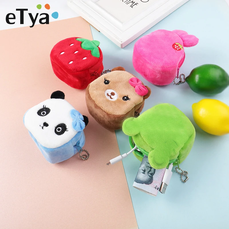 

eTya Cartoon Animal Kids Girls Coin Purse Mini Coin Wallet Women Plush Key Earphone Lipstick Money Zipper Pouch Children Gifts