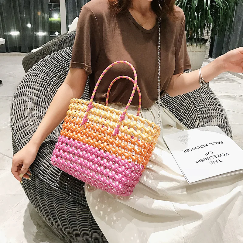 

2019 New Contrast Braided Vegetable Basket Summer Joker Large Capacity Single Shoulder slung Women's Bag