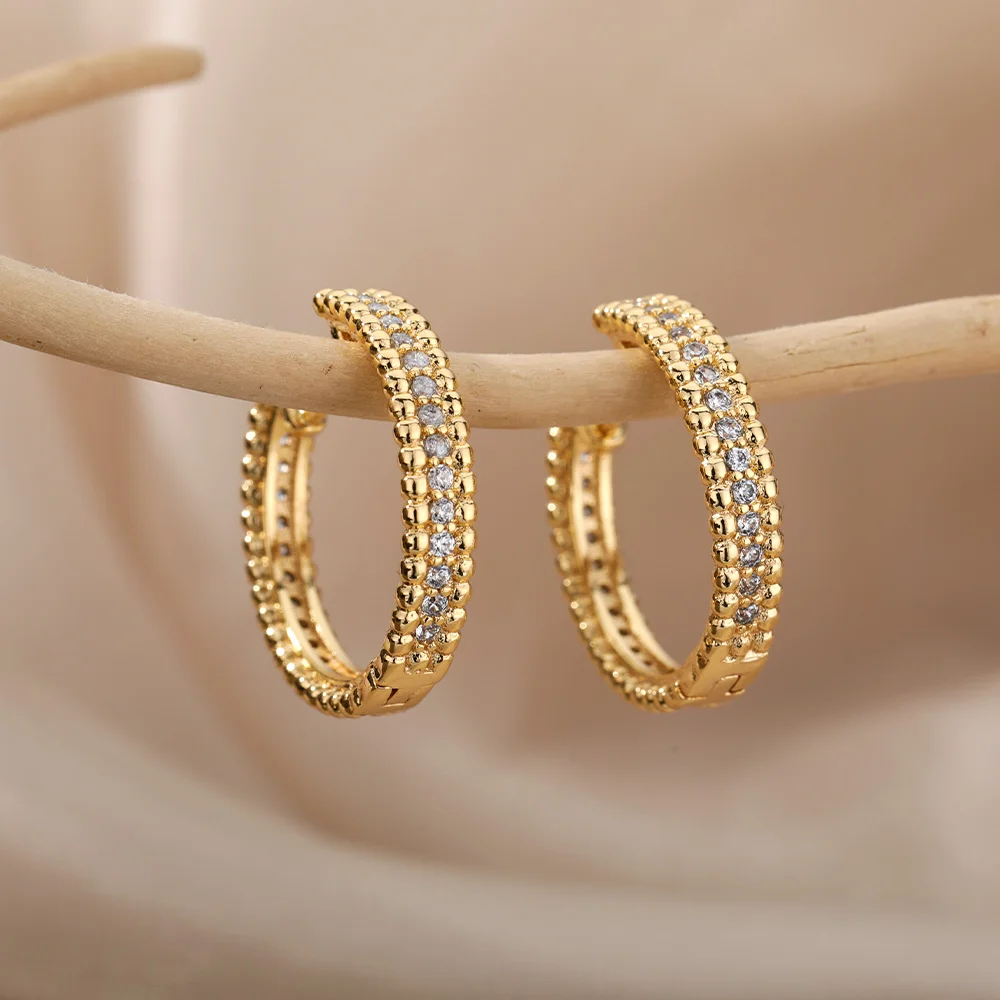 Zircon Round Studs Earrings For Women Crystal Rhinestone Stainless Steel Geometric Earrings Jewelry Circle Ear Buckle Femme