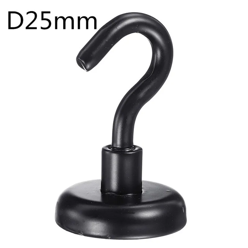5pcs 25mm Steel Black Metal Heavy Magnet Magnetic Hanging Hook Powerful Magnetic Wall Hooks Indoors Organization Tools