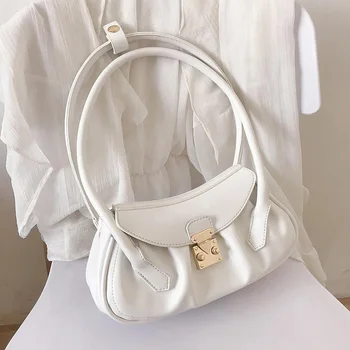 

Simple Solid Color PU Leather Small Armpit Bags Female Hand Bags 2020 Summer Fashion Women Travel Chain Shoulder Handbags