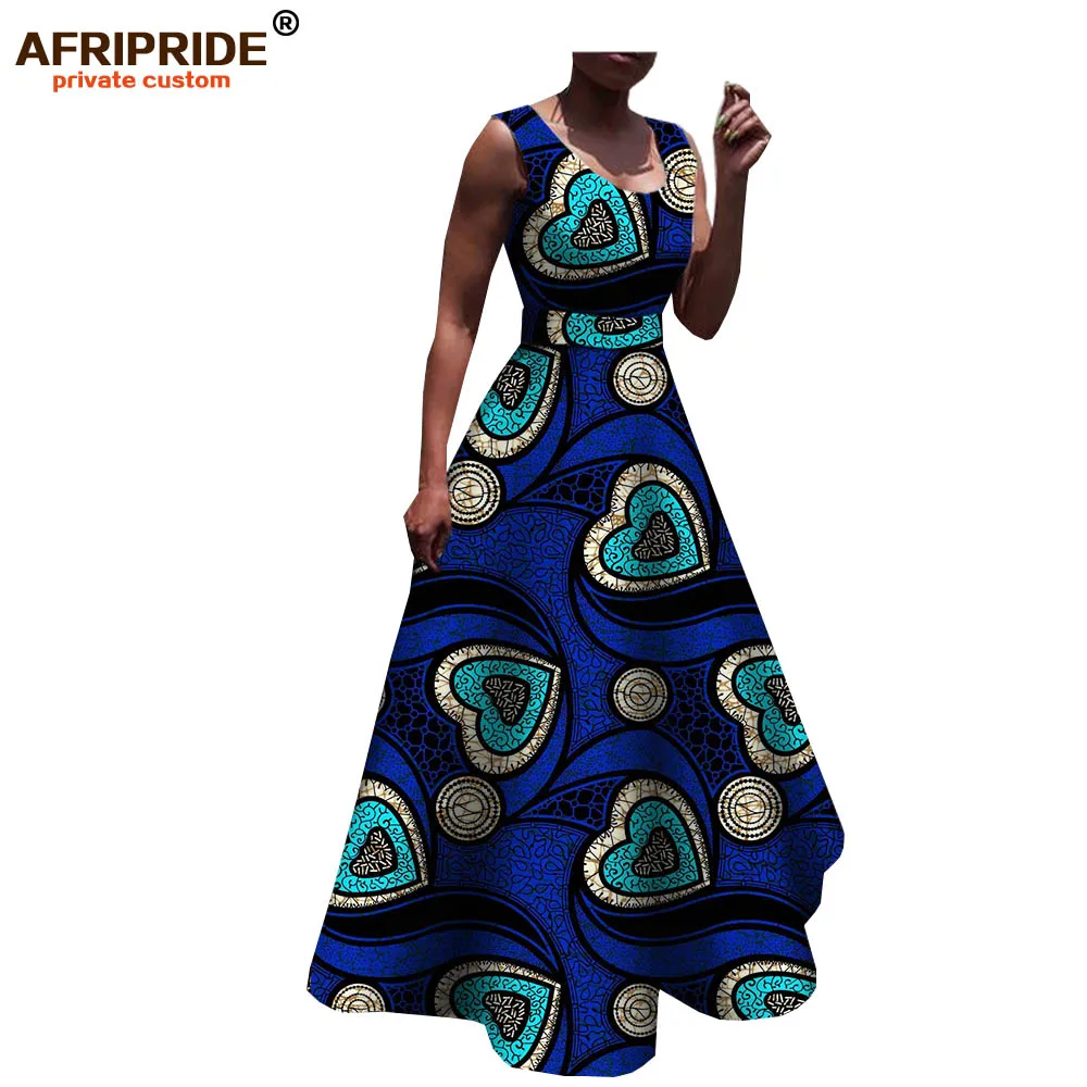 Весеннее и осеннее Африканское повседневное женское платье AFRIPRIDE без рукавов с круглым вырезом длиной до пола платье с поясом для женщин A1825006