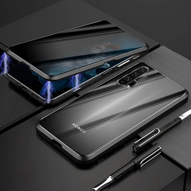 Черный YISHANGOU для huawei Honor 20 Pro на 360 ° антишпионское надежное закаленное стекло магнитный металлический корпус для huawei Honor 20 Pro Чехол - Цвет: Черный