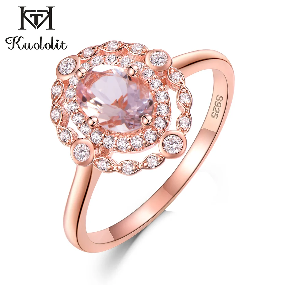 Kuolit 0.7CT натуральный морганит драгоценный камень кольца для женщин 925 пробы серебро розовое золото кольцо Свадьба Помолвка хорошее ювелирное изделие