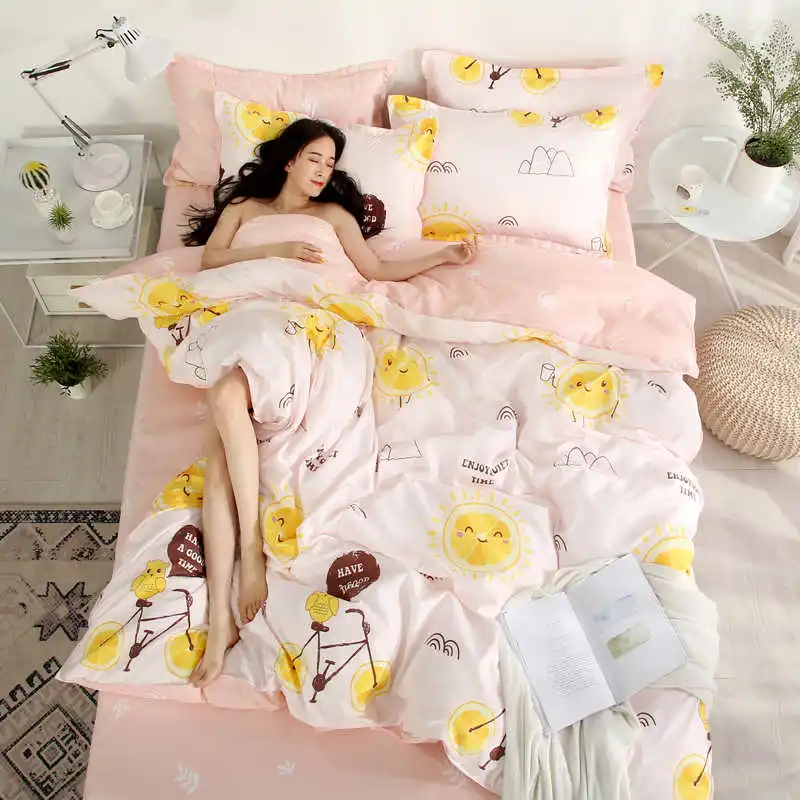 SlowDream Duvet Cover With Zipper Flat Sheet Pillowcase Complete Bedding Set Bed Linen Pink Bedspread Decor Double Home Textiles - Цвет: 17