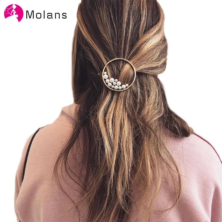 

MOLANS Fashion Moon Stars Hairpins Gold Alloy Five-pointed Star Round Pearls Inlaid Hair Clips 1 PC Chic Women Hair Accessories