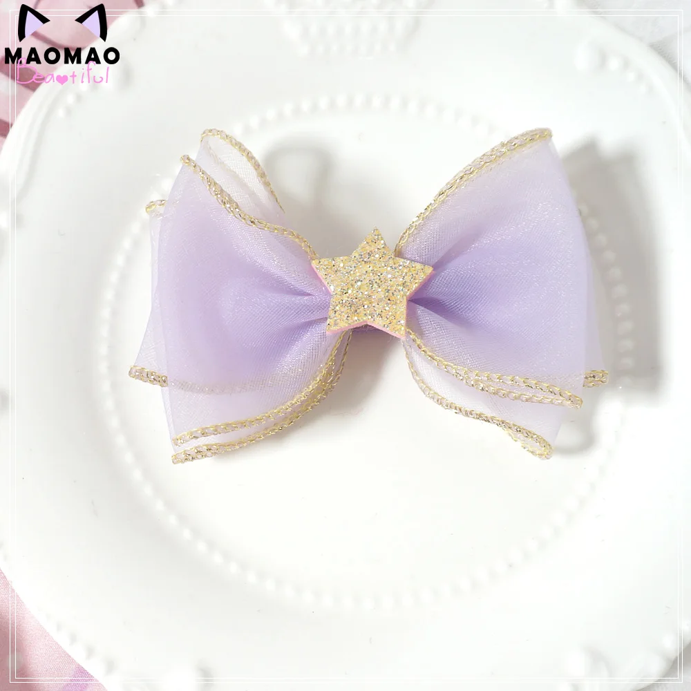 Light purple Лолита мягкие японские игрушки Хрустальная пряжа двойной конский хвост Бант Клип Звезда, заколка повязка-бандана для девочки украшения ручной работы - Цвет: Light purple