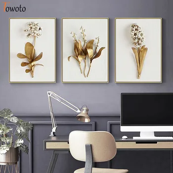 

Golden Flowers Canvas Painting Hyacinth Lilac Posters and Prints Modern Wall Art Minimalist Wall Pictures for Living Room Decor