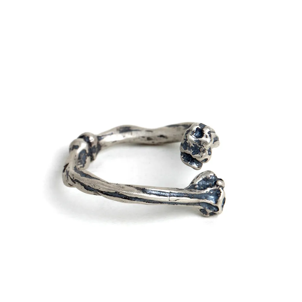Настоящее 925 пробы Серебряное винтажное ребро регулируемое Открытое кольцо дизайнерское модное ювелирное изделие для женщин панк регулируемое кольцо