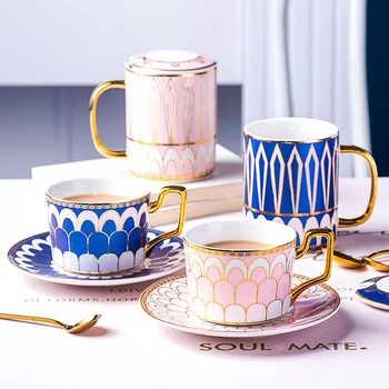 

Yolife British Style High-grade Royal Ceramic Coffee Mug Cup and Saucer With Stainless Steel Spoon Milk Coffee Set Gift Package