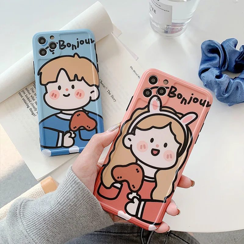 

Cute cartoon version couple avatar phone case for iPhone 6 6s 7 8 Plus Anti-fall silicone for iPhone11 Pro MAX X XS MAX XR Cover