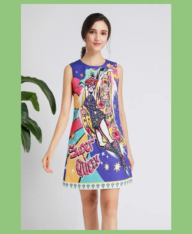 Дизайнерские Mulheres новые luco Lantejoulas Contas Flor Imprimir письмо Elegante da Festa Sem Mangas Vestidos мини Vestido
